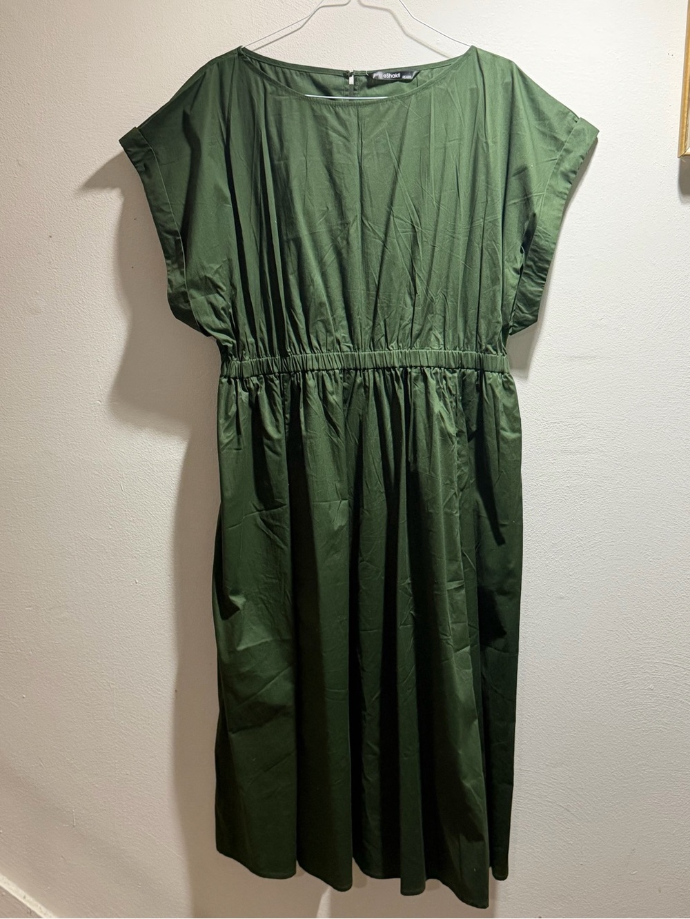 eshakti Olive Green Gathered-Waist Midi Dress